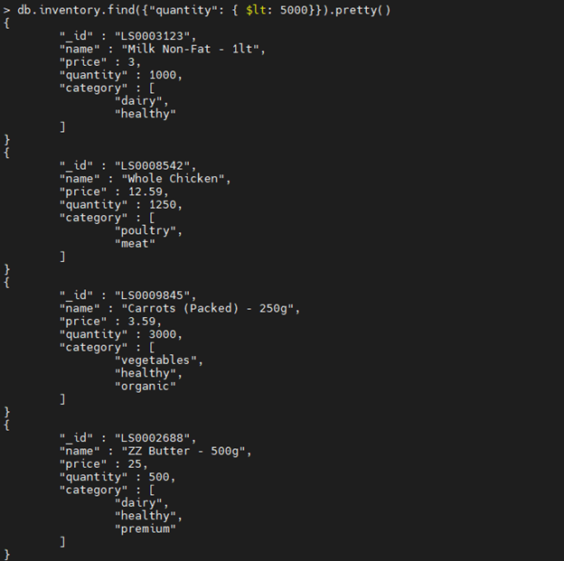 MongoDB $lt operator example.