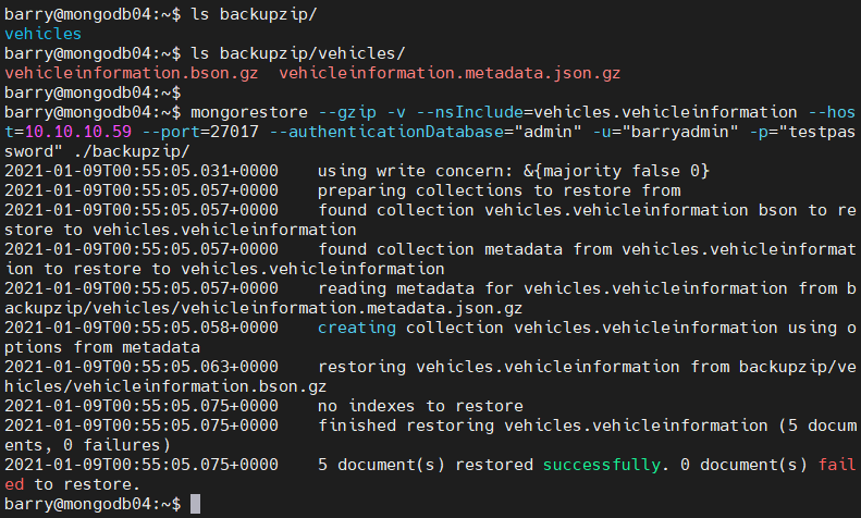 restore a compressed MongoDB backup with mongostore