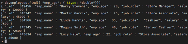 MongoDB $type operator example.