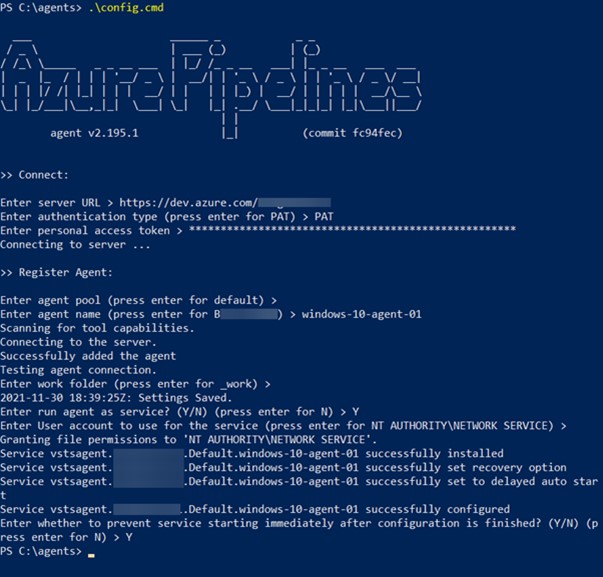Command to configure self-hosted agent for Azure