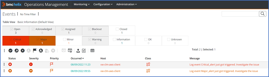 Analyzing log events in the BMC Helix Operations Management console