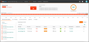 BMC Helix AIOps console shows consolidated events from Dynatrace and root cause isolation with top three impacted nodes.