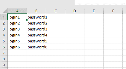 Sample csv input file