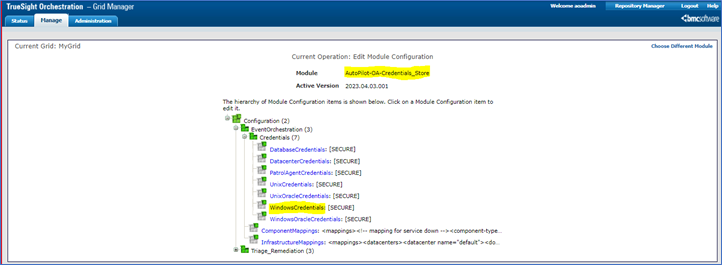 Event Orchestration Credential Store Configuration
